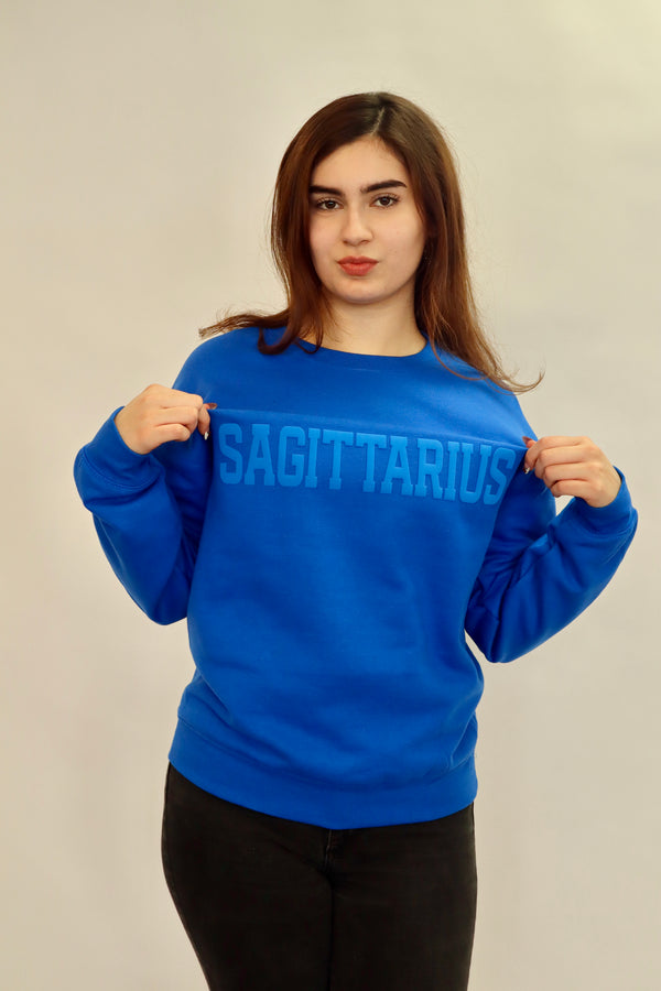 Royal Blue Zodiac Puff Print Crewneck