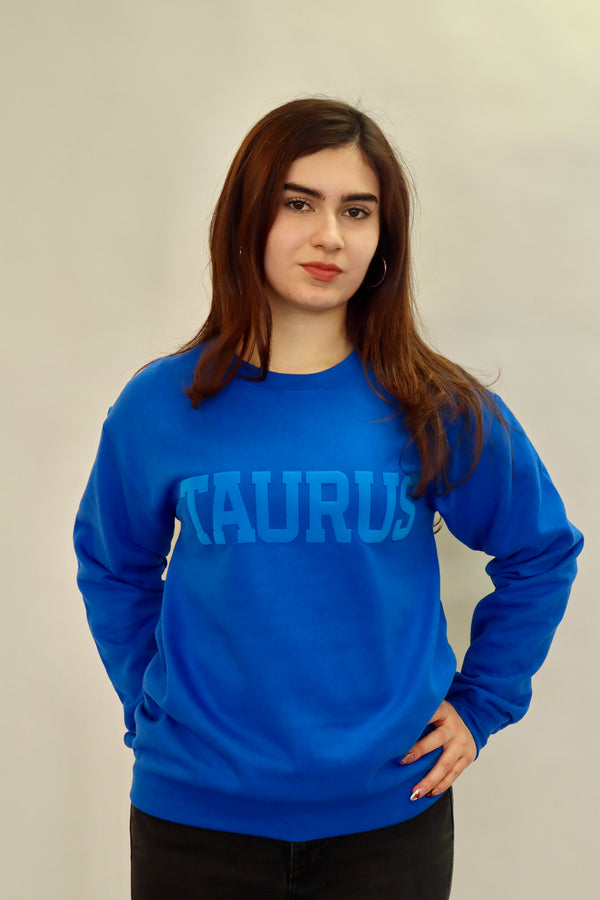 Royal Blue Zodiac Puff Print Crewneck
