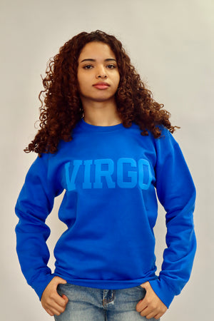 Royal Blue Zodiac Puff Print Crewneck
