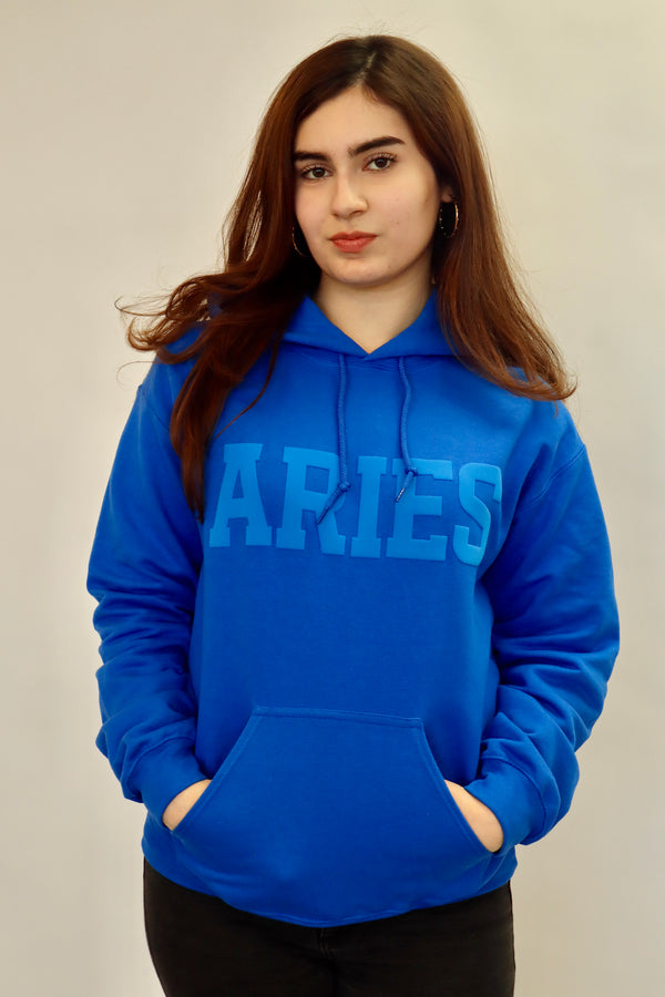 Royal Blue Zodiac Puff Print Hoodie