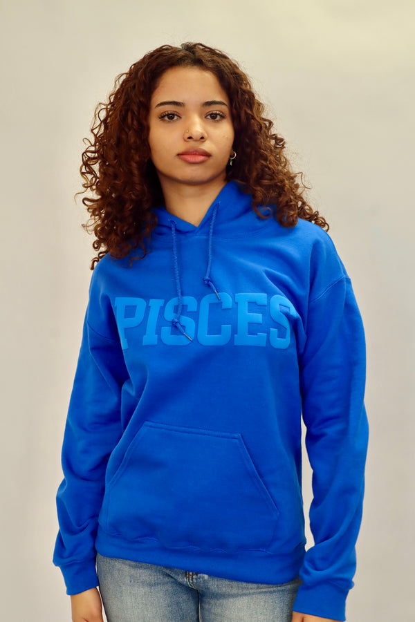 Royal Blue Zodiac Puff Print Hoodie