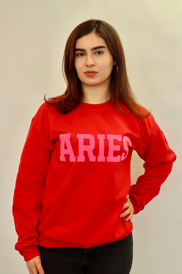 Red/Pink Combo Zodiac Puff Print Crewneck