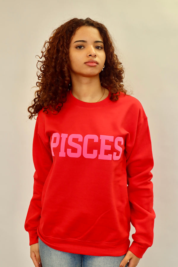 Red/Pink Combo Zodiac Puff Print Crewneck
