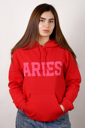 Red/Pink Combo Zodiac Puff Print Hoodie