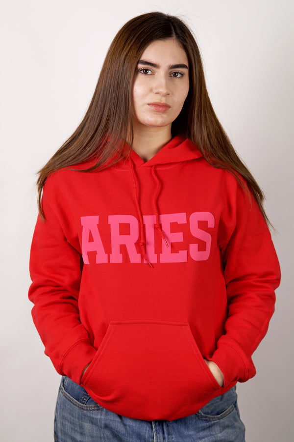 Red/Pink Combo Zodiac Puff Print Hoodie