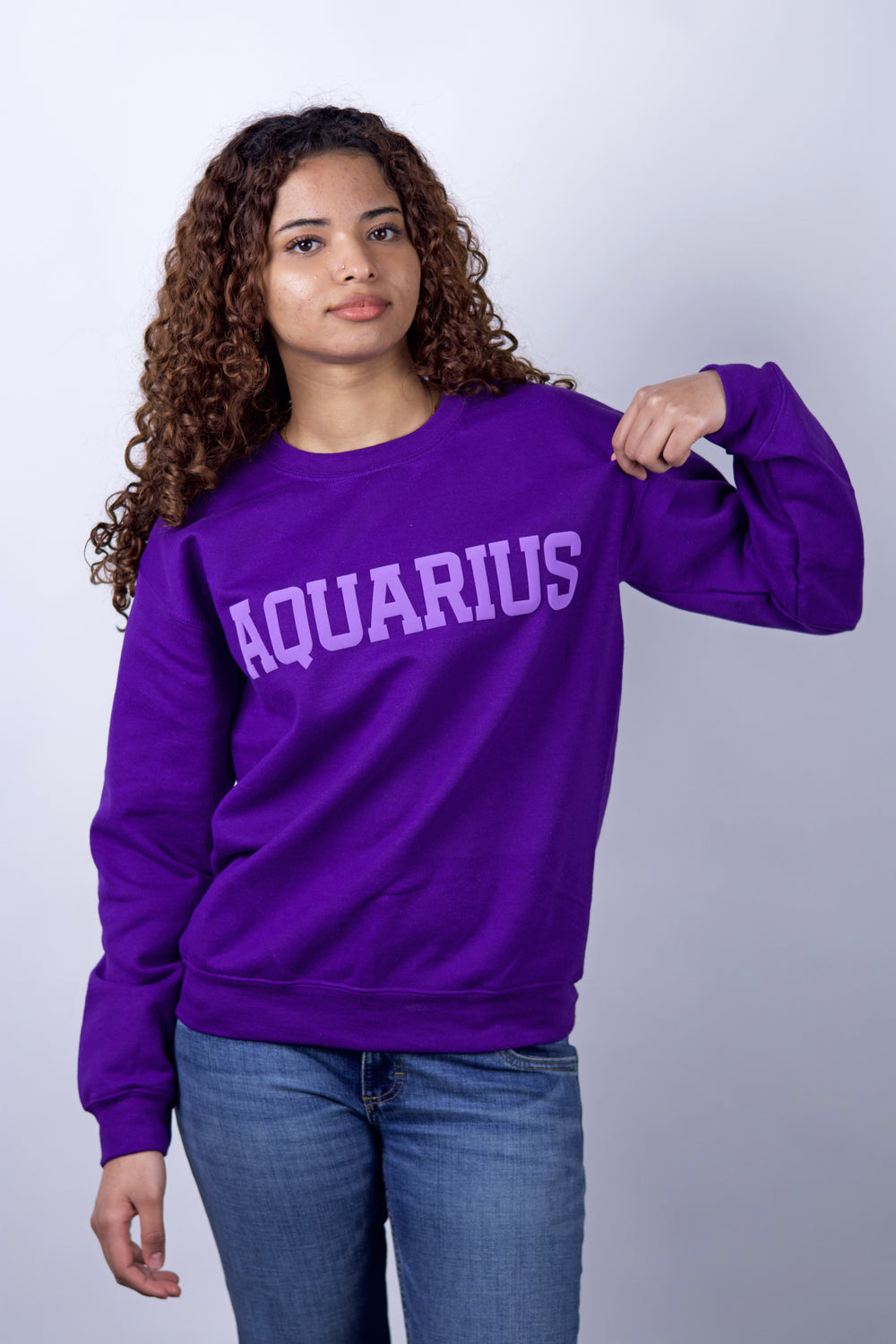 Purple Zodiac Puff Print Crewneck