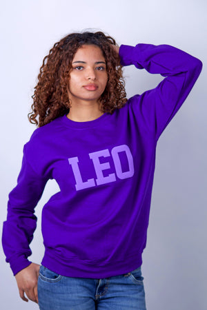 Purple Zodiac Puff Print Crewneck