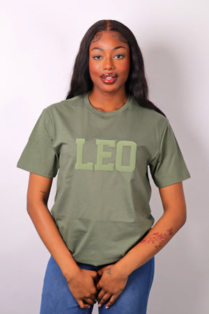 Olive Green Zodiac Puff Print T-Shirt