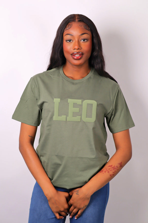 Olive Green Zodiac Puff Print T-Shirt