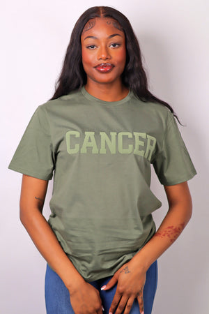 Olive Green Zodiac Puff Print T-Shirt