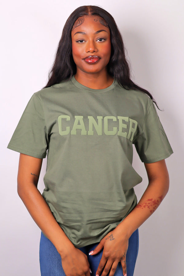 Olive Green Zodiac Puff Print T-Shirt