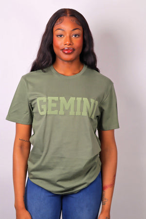 Olive Green Zodiac Puff Print T-Shirt