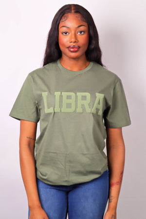 Olive Green Zodiac Puff Print T-Shirt