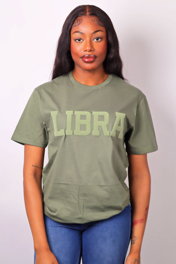 Olive Green Zodiac Puff Print T-Shirt