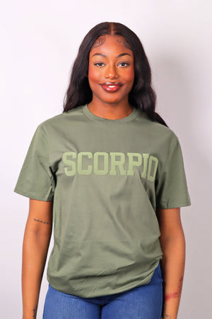 Olive Green Zodiac Puff Print T-Shirt
