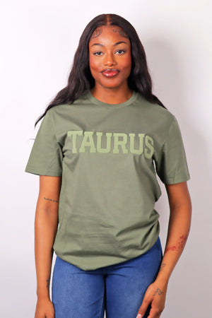 Olive Green Zodiac Puff Print T-Shirt