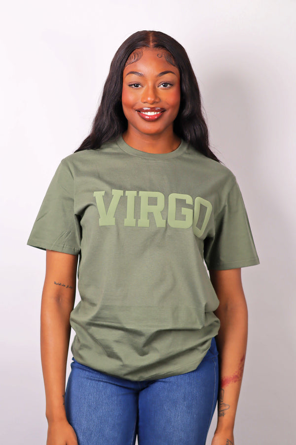 Olive Green Zodiac Puff Print T-Shirt