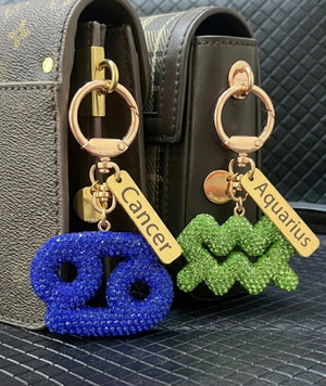 Zodiac Bedazzled Bag Charm/Keychain