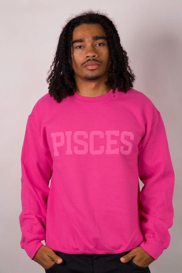 Pink Zodiac Puff Print Crewneck