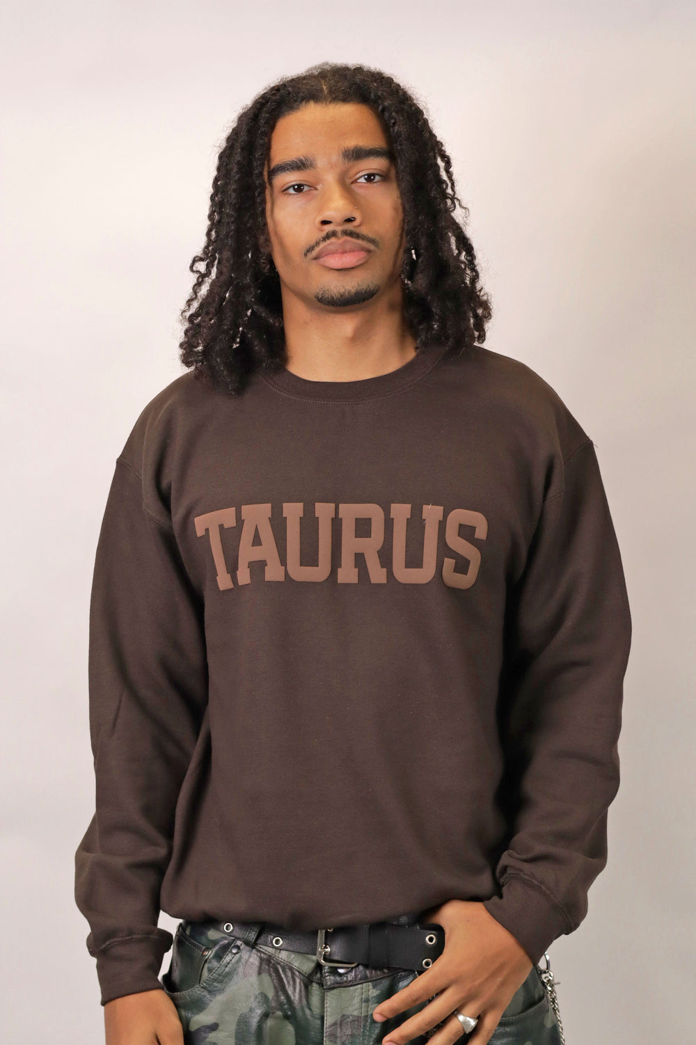Chocolate Zodiac Puff Print Crewneck